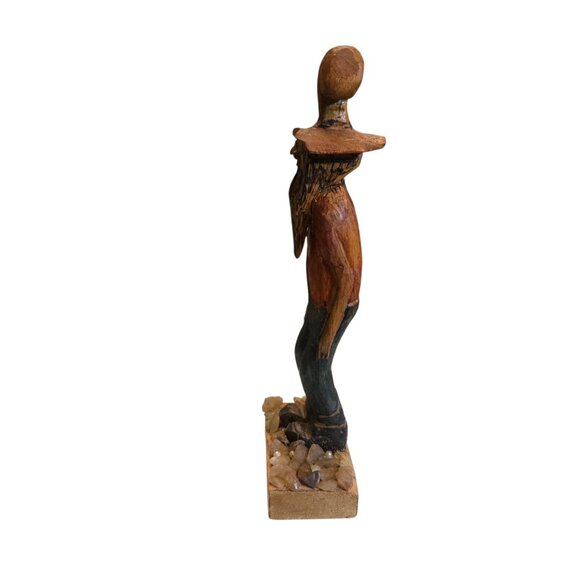 Cowboy Hillbilly Statue Hand Carved Wooden Folk Art Sculpture 11 Inch Vintage - Picture 3 of 16